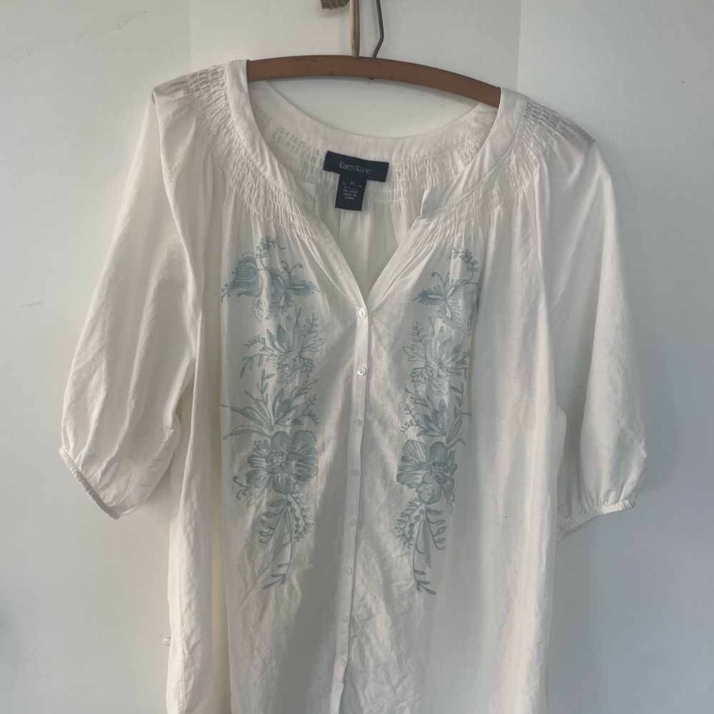luscious silk cotton embroidered baby blue Karen Kane L